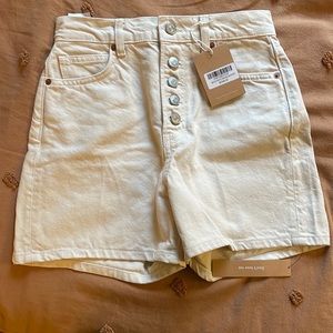 Reformation Amy Button Fly High Rise Jean Shorts in Bone, size 25
